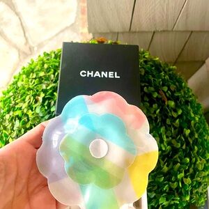 CHANEL Camellia plaid pastel resin brooch/pin